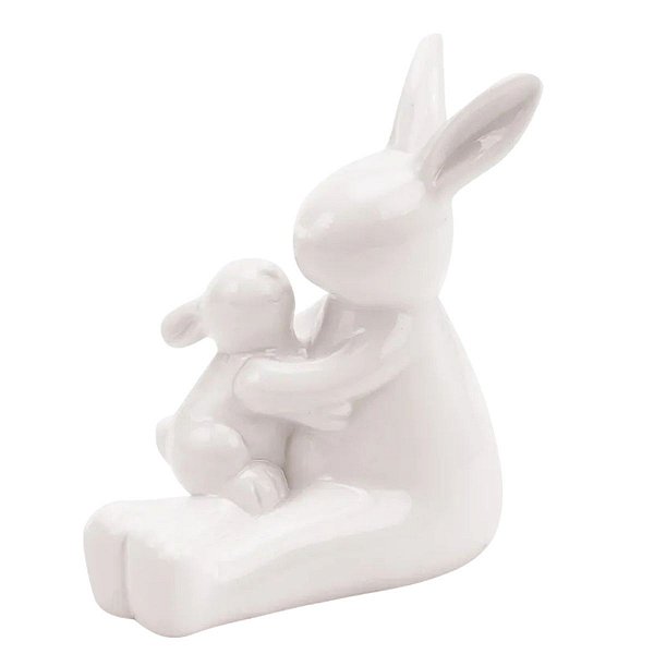 Coelho Da Páscoa Cerâmico C/ Filhote 1014447 11cm