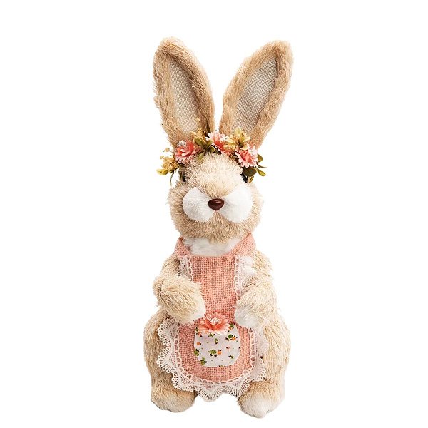 Coelho Da Páscoa Banoffee C/ Flores Com Avental C/1un 35cm 1012850