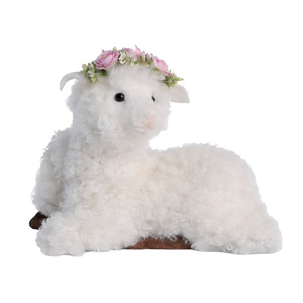 Pelucia De Páscoa Ovelha Deitada C/ Flores 21x18cm 1099193