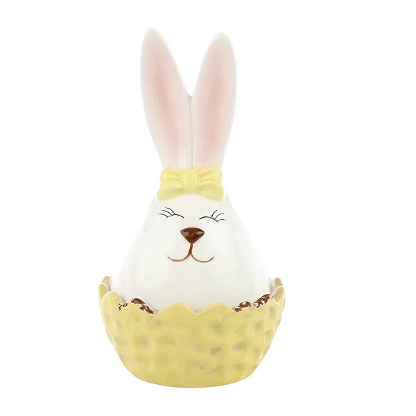 Coelho Da Pascoa Pote Amarelo Cerâmica Rainbow 13cm 1Un 1067912
