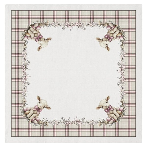 Toalha De Mesa De Pascoa 140x140cm  Encanto Açucarado Ovelha