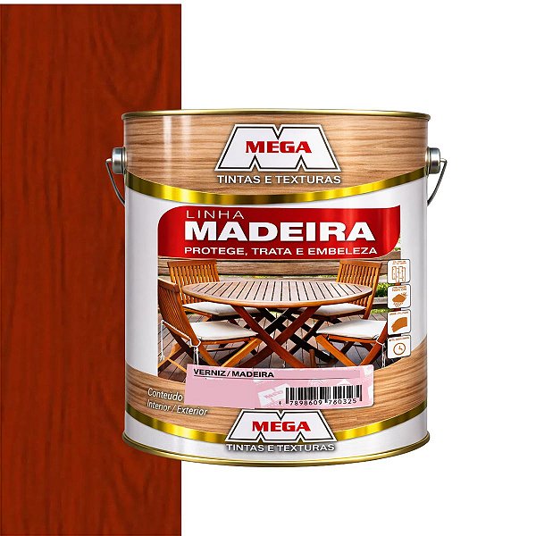 Verniz Mogno 0,900mL Brilhante Marítimo P/Madeira Mega
