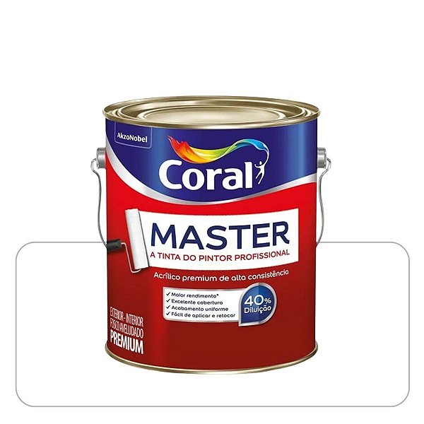Master Branco 0,900ml Latex Acrílica Fosco Premium Coral