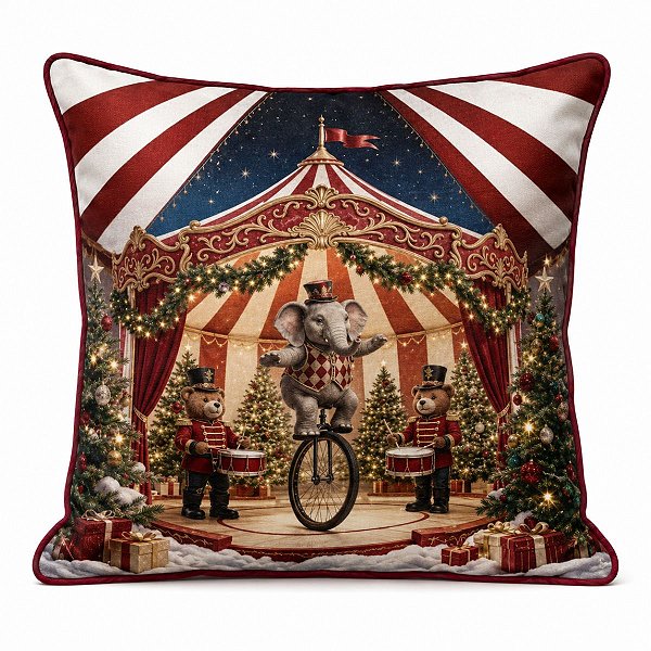 Capa De Almofada Natalina Circo Noel Elefante 43cm 345627