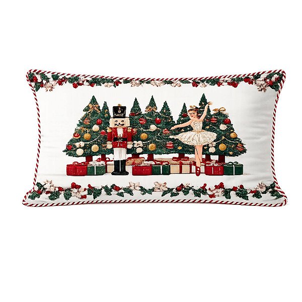 Almofada Natalina Baguete Exuberancia Cordão São Francisco Estação 35x55cm