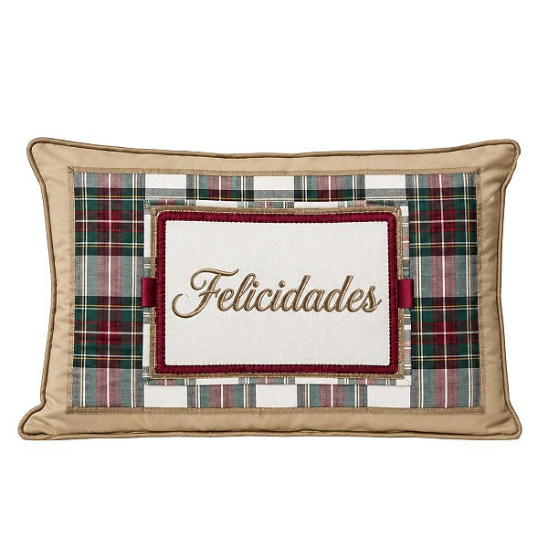 Almofada Natalina Baguete Exuberancia Xadrez Felicidades 35x55cm 445596