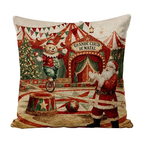 Almofada Natalina Circo Noel Papai Noel 43cm 445649