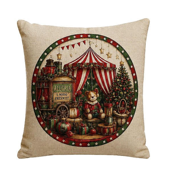 Capa De Almofada Natalina Circo Noel Verso Tenda 43cm 345650