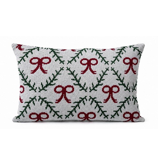 Almofada BagueteTricô Tresse Holiday Bows e Ramos 35x55cm 432276