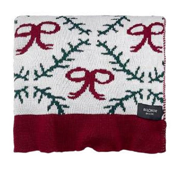 Manta Tricô Tresse Holiday Bows Laços e Ramos 90x180cm 50801701