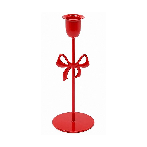Castiçal Porta Vela De Laço Vermelho 23cm 1unid VE164