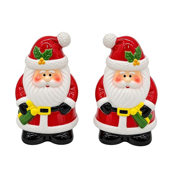 Kit Saleiro e Pimenteiro Papai Noel 8cm Cerâmico MP1697
