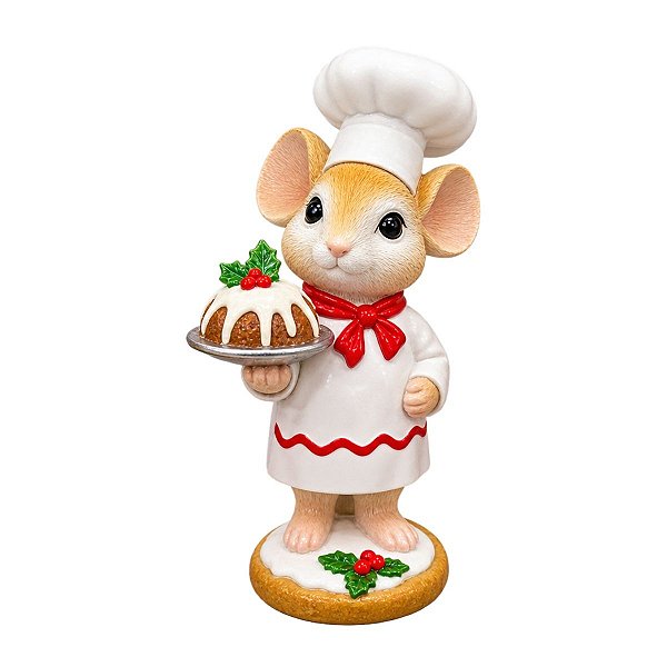 Boneco Natalino Ratinha Chef C/Sobremesa Resina  8,9x15,2cm1UN 3111473