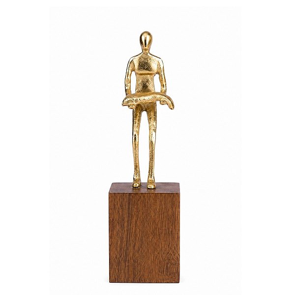 Escultura Pescador De Pé Em Madeira 28x7,5x7,5cm (AxLxP) Mart  21897