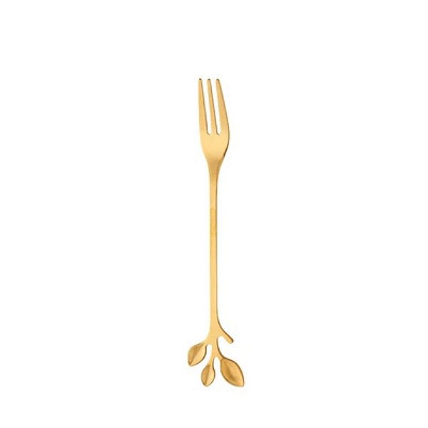 Garfo Para Aperitivo 1Pç Leaves Dourado Aço Inox Wolff