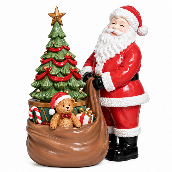 Boneco Natalino Papai Noel Decorativo C/Arvore de Presente C/Luz 32cm 1UN 3118731