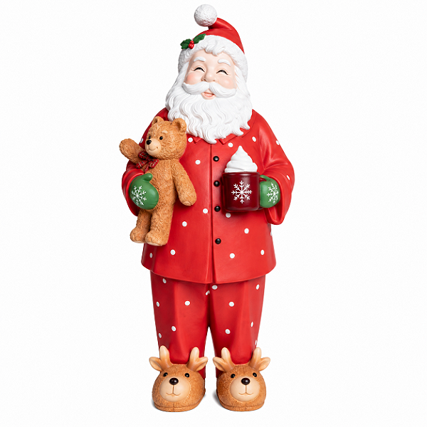 Boneco Natalino Papai Noel Decorativo C/Urso Pantufa e Rena Em Poa 32cm 1UN 3118741