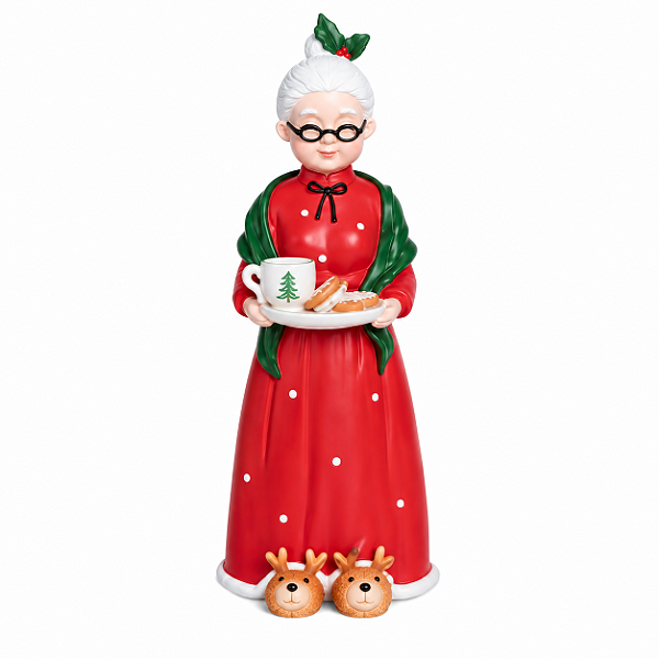 Boneco Natalino Mamae Noel Decorativo C/bandeja Pantufa Em Poa 31cm 1UN 3118740