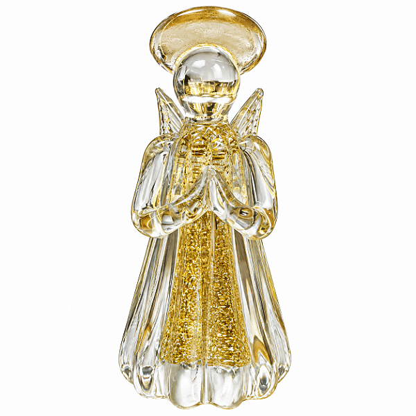 Anjo De Oração Em Vidro C/ Glitter Dourado 20x9cm C/1UN 61884