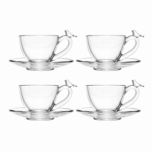 Xícara de Café C/4 Bird Cristal Ecologico C/ Pires 80ml 21014 Wolff