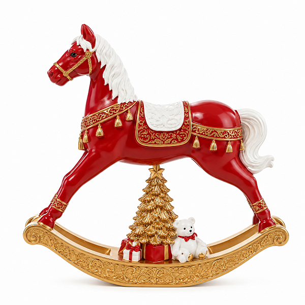 Boneco Natalino Cavalo De Resina Rocking Horse.Veremelho 18cm 1Un