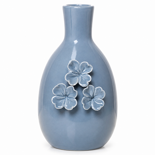 Vaso Ceramica Gardenia 3 Flores 7,5x12,5cm Azul 18531 Wolff