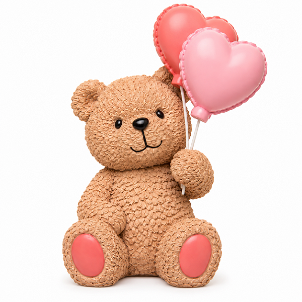 Escultura Ursinho Teddy C/ Balao 13,5x20cm Resina 62229