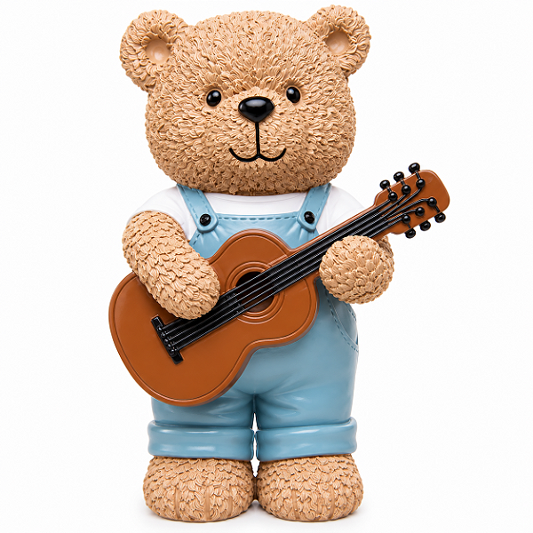 Escultura Ursinho Teddy C/ Violao 12x11x20cm Resina 62226