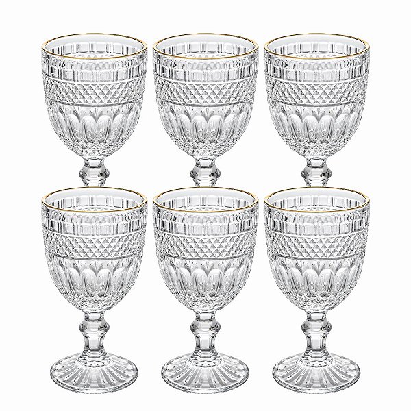 Taça De Água Brand C/6 C/Fio Dourado 320ml 28354 Wolff