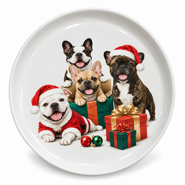 Prato Natalino De Sobremesa Dog Bulldog Frances Pet Mania 21,5cm 1Unid