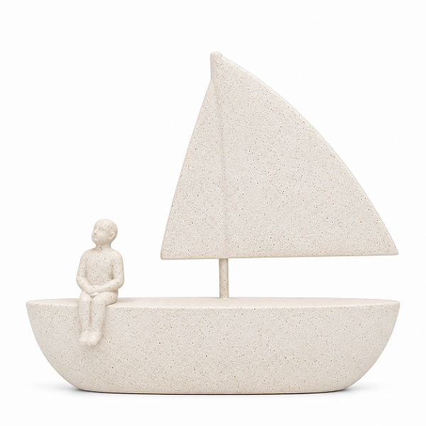 Escultura Barco Em Poliresina 10x25cm 23527 Mart