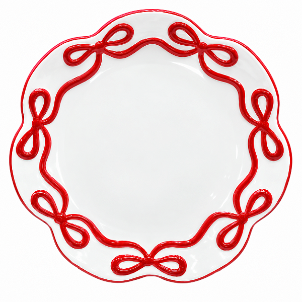Prato Natalino Raso Laços Vermelho De Natal 28cm 1Unid MP2408