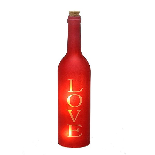 Garrafa Decorativa Love com Led Iluminada Vermelha