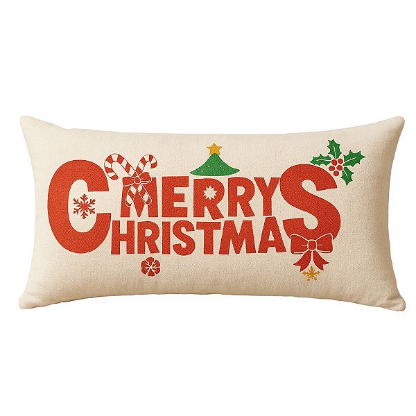 Almofada Natalina Baguete Merry Christmas 50x20cm  Decortextil
