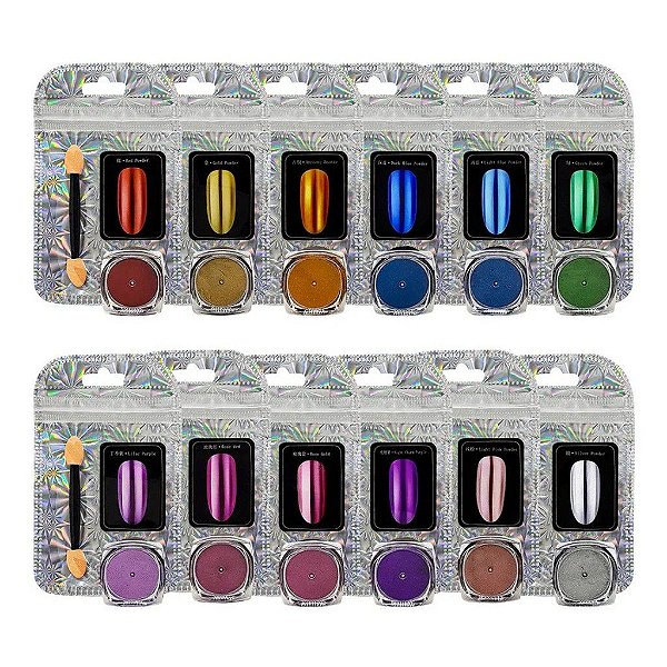 Pó Cromado Metalizado Holográfico Sortido