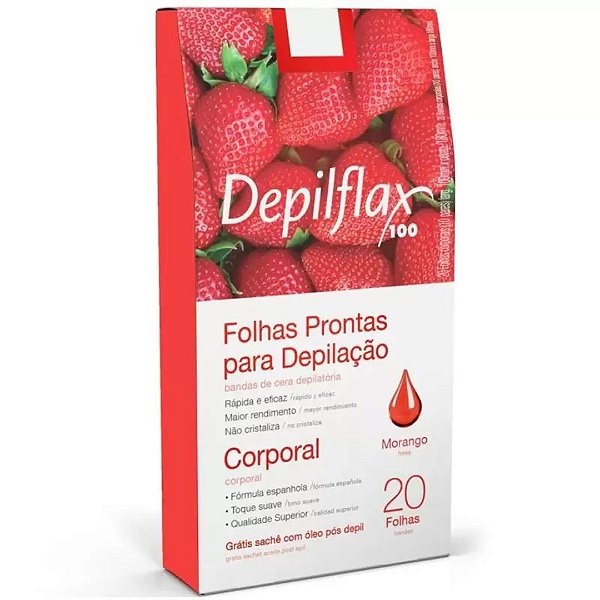 Folhas Prontas para Depilação Corporal Morango - Depilflax