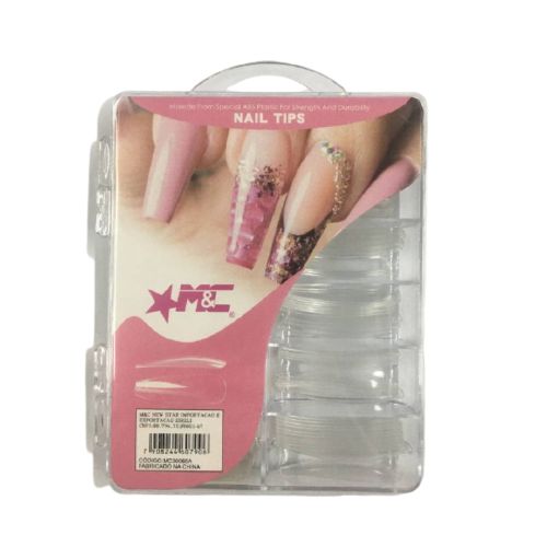 Unha Postiça Bailarina Transparente Extra Longa com 100 Unidades - M&C