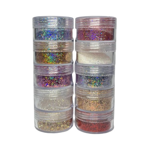 Torre de Glitter Flocado e Fino com 5 Cores Sortidas