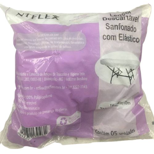 Lençol Descartável Sanfonado com Elástico 16 Gramas com 5 Unidades - NTFlex
