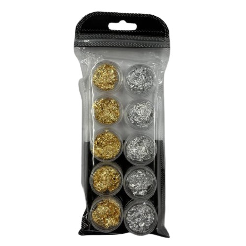 Kit com 10 Folhas de Ouro Dourada e Prata