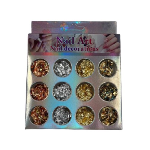 Folhas de Ouro com 12 Unidades - Nail Art