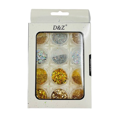 Kit de Glitter Flocado e Fino Dourado e Prata - D&Z