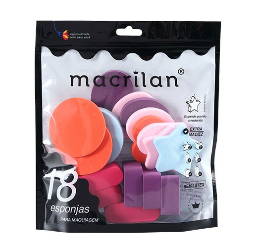 Kit com 18 Esponjas para Maquiagem EP14 - Macrilan