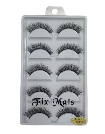 5 Pares de Cílios Postiços 8D Mink A50 - Fix Mais