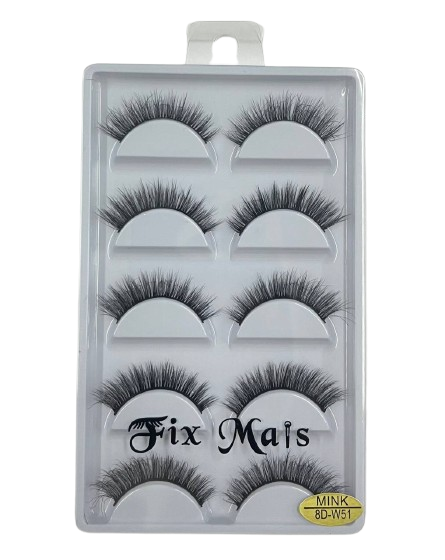 5 Pares de Cílios Postiços 8D Mink W51 - Fix Mais