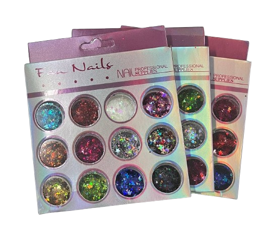 Mix de Enfeites com Glitter 12 Unidades Sortidas - FN Fan Nails