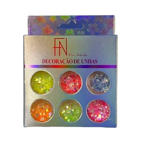Glitter Flocado Neon com 6 Unidades Sortidos - FN Fan Nails