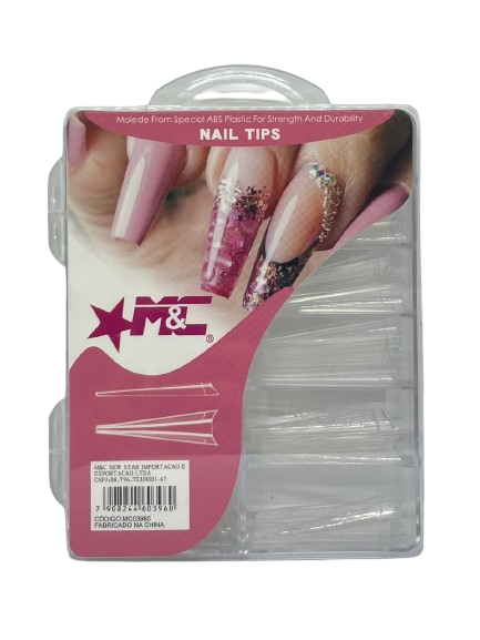 Tips Vamp Extra Longa Transparente com 100 Unidades - M&C
