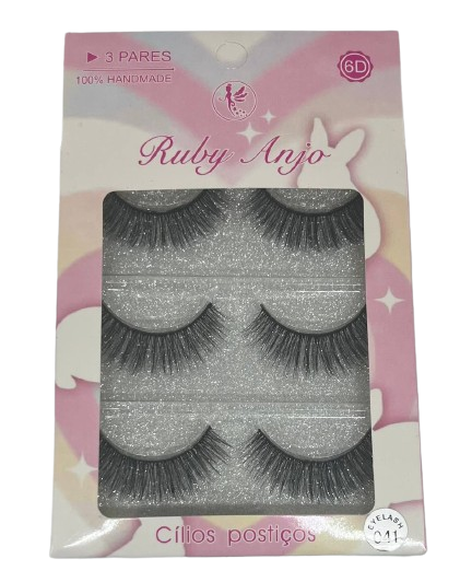 3 Pares de Cílios Postiços 6D 041 - Ruby Anjo
