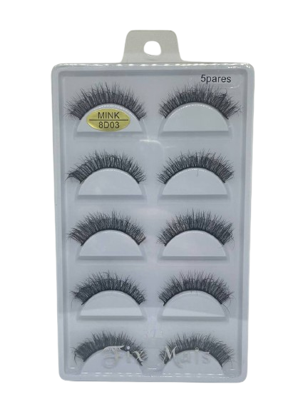 5 Pares de Cílios Postiços 8D Mink F-015 03  - Fix Mais
